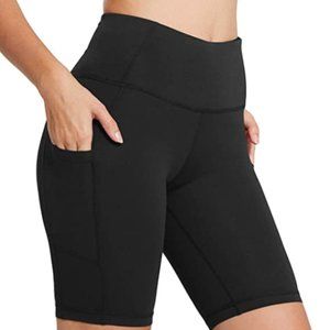 High Waist Bikers Yoga Shorts with Pockets Black